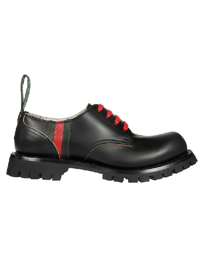 Shop Gucci Signature Web Detail Derby Shoes In Black