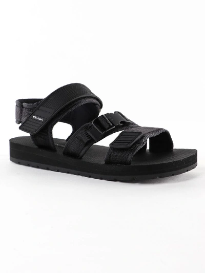 Shop Prada Velcro Strap Sandals In Nero