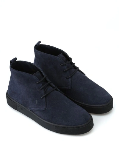 Shop Tod's Dark Blue Suede Elegant Desert Boots In Darlk Blue