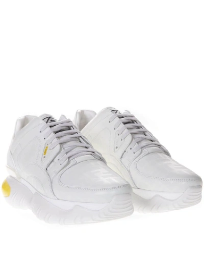 Shop Fendi Chunky Sole Sneakers In White Leather In White/yellow 