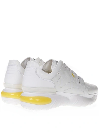 Shop Fendi Chunky Sole Sneakers In White Leather In White/yellow 