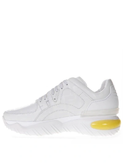 Shop Fendi Chunky Sole Sneakers In White Leather In White/yellow 