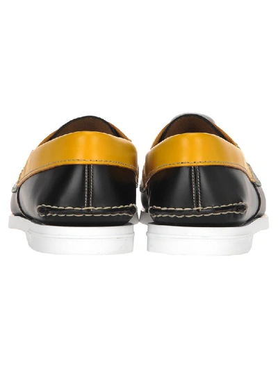 Shop Prada Colour Block Boat Shoes In Black + Yellow