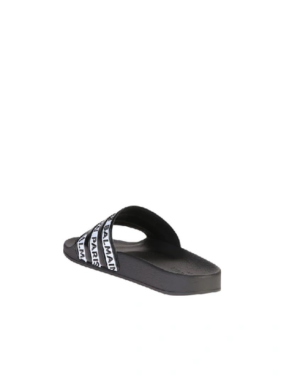 Shop Balmain Branded Slide Sandals In Black