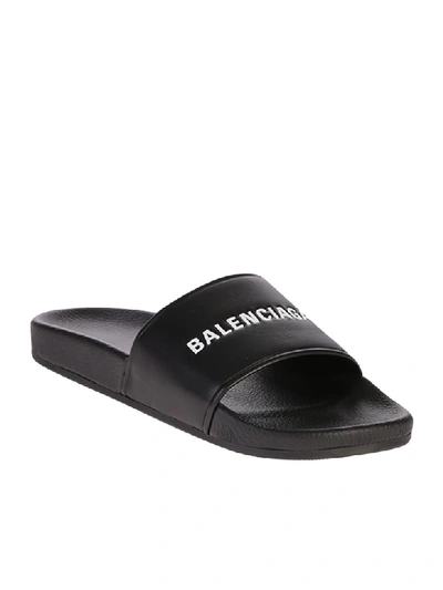 Shop Balenciaga Branded Slide Sandals In Black
