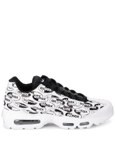 Shop Nike Air Max 95 White Leather Sneaker With Black Print In Multicolor