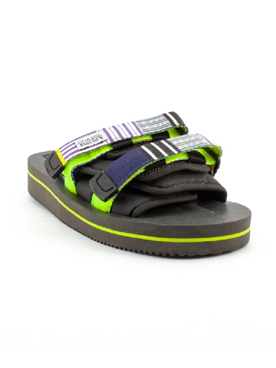 Shop Suicoke Grey And Green Fabric Slippers In Grigio