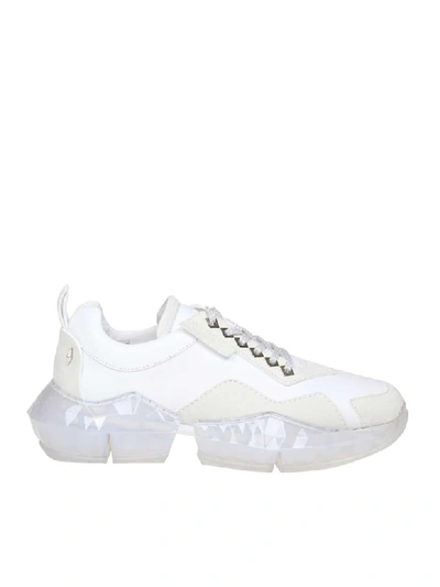 Shop Jimmy Choo Diamond Sneakers In Fabric And Leather White Color
