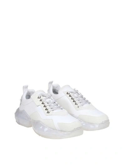 Shop Jimmy Choo Diamond Sneakers In Fabric And Leather White Color