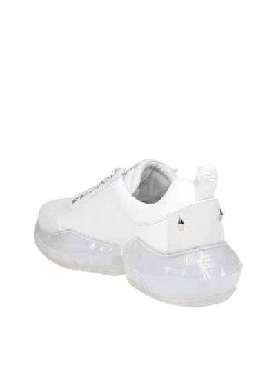 Shop Jimmy Choo Diamond Sneakers In Fabric And Leather White Color