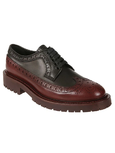 Shop Burberry Brogue Detailed Derby Shoes In Black/antique Garnet