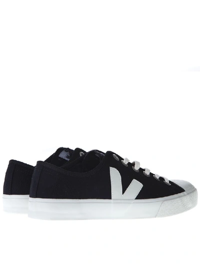 Shop Veja Black And White Wata Sneakers In Organic Cotton In Black/white