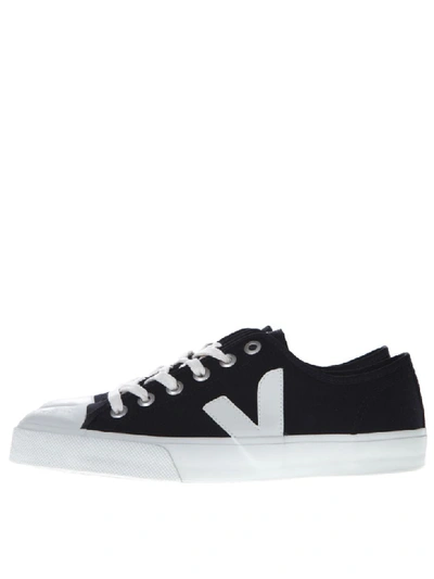 Shop Veja Black And White Wata Sneakers In Organic Cotton In Black/white