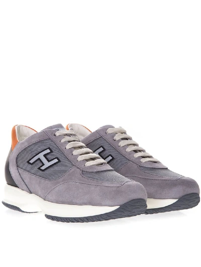 Shop Hogan Grey Interactive Sneaker In Suede And Nylon