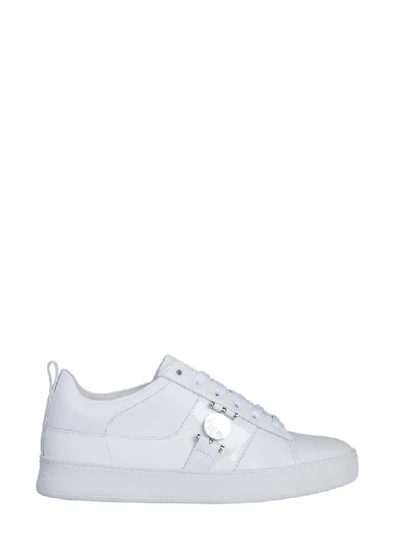 Shop Versace Sneakers With Metal Logo In Bianco