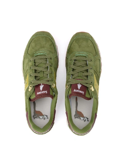 Shop Saucony Shadow Green Suede Sneaker With Yellow Leather Details In Verde