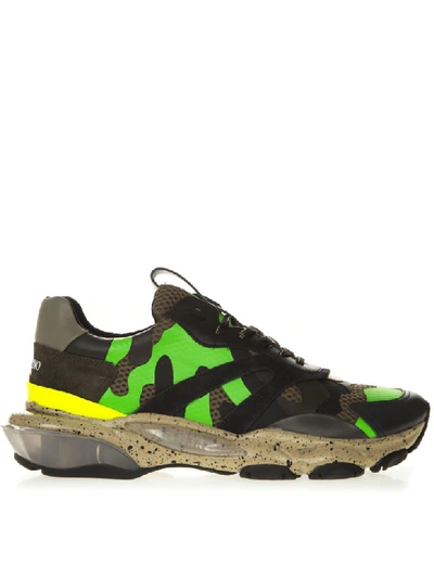 Shop Valentino Black & Green Bounce Leather Sneaker In Basic