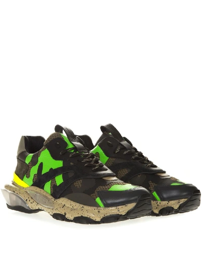 Shop Valentino Black & Green Bounce Leather Sneaker In Basic