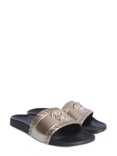 Shop Versace Slide Sandals In Oro