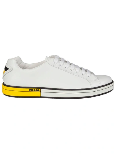 Shop Prada Classic Sneakers In Bianco/giallo