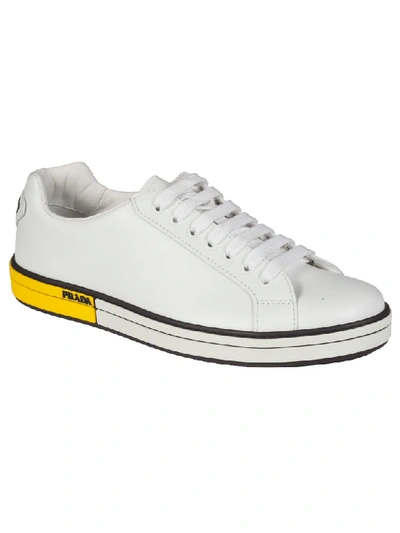 Shop Prada Classic Sneakers In Bianco/giallo