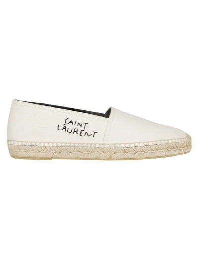 Shop Saint Laurent Logo Embroidered Espadrilles In Panna