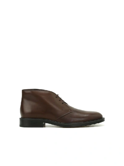 Shop Tod's Leather Desert Boots In Brown