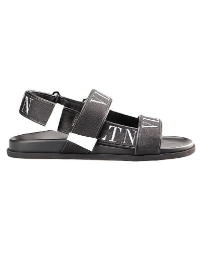 Shop Valentino Logo Sandals In Ni Black/white