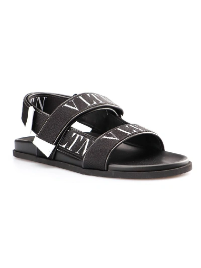 Shop Valentino Logo Sandals In Ni Black/white