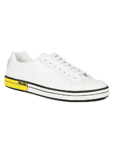 Shop Prada Logo Patch Sneakers In White/yellow