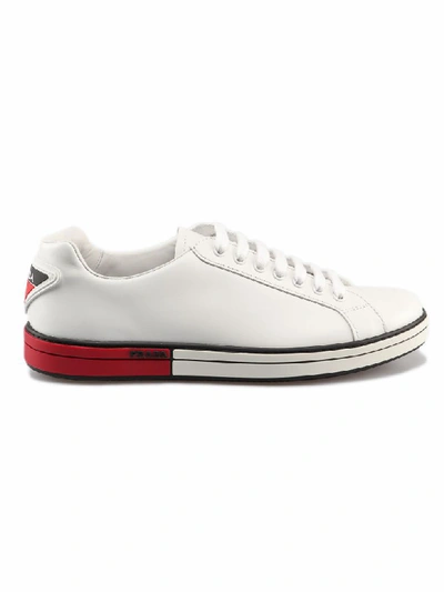 Shop Prada Badge Sneakers In Bianco+rosso