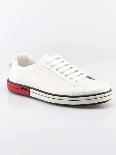 Shop Prada Badge Sneakers In Bianco+rosso