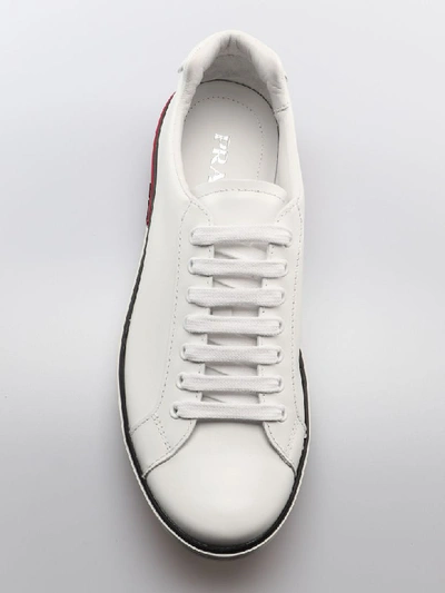Shop Prada Badge Sneakers In Bianco+rosso