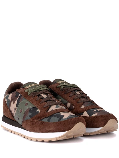 Shop Saucony Jazz Brown Suede And Camouflage Fabric Sneaker In Multicolor