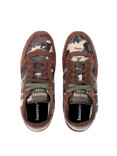 Shop Saucony Jazz Brown Suede And Camouflage Fabric Sneaker In Multicolor