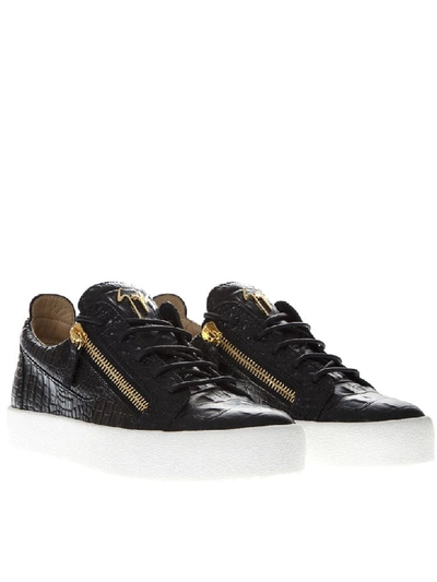 Shop Giuseppe Zanotti Black Scaled Leather Sneaker