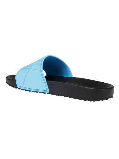 Shop Prada Logo Sliders In Black/light Blue
