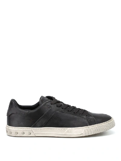 Shop Tod's Used Effect Leather Low Top Trainers In Black