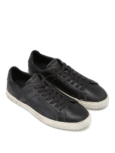 Shop Tod's Used Effect Leather Low Top Sneakers In Black