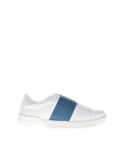 Shop Valentino Open Low-top White & Blue Leather Sneakers In White/blue
