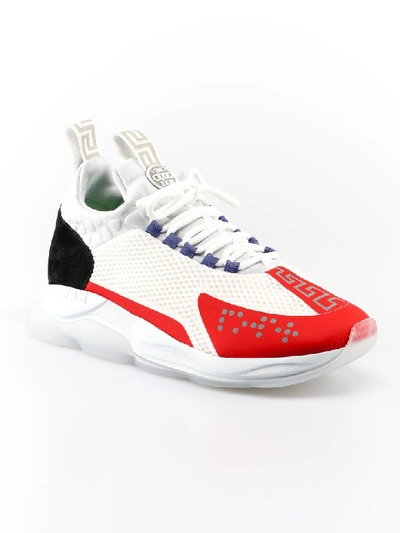 Shop Versace Contrasting Panel Sneakers In Dwrn White+geranium
