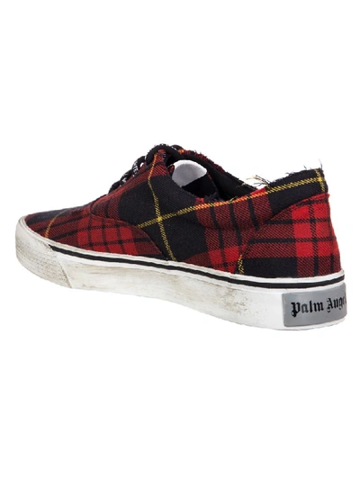 Shop Palm Angels Distressed Tartan Sneakers In Red