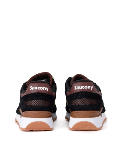 Shop Saucony Shadow Black Suede And Golden Leather Sneaker In Nero