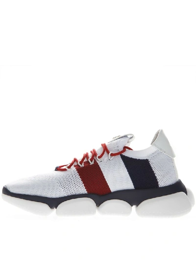 Shop Moncler Red Blue And White Sneakers In Mesh And Technical Fabric In Basic