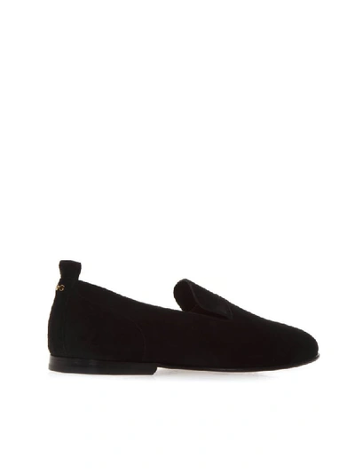 Shop Dolce & Gabbana Split-grain Black Leather Slippers With Dg Logo