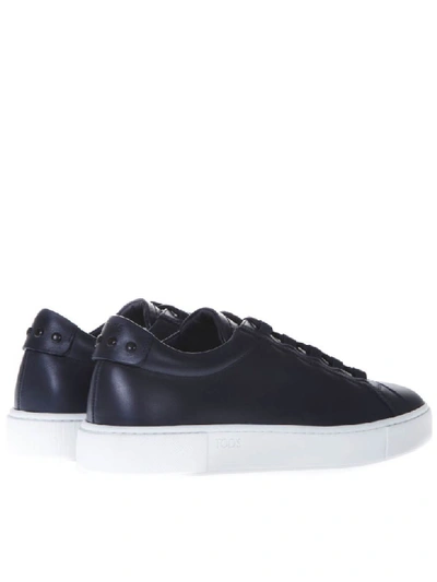 Shop Tod's Blue Leather Sneaker