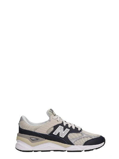 Shop New Balance Leather And Canvas Grey And Blue X90 Sneakers