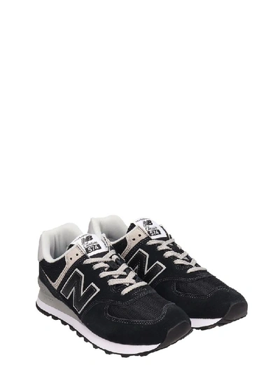 Shop New Balance Suede And Canvas 574 Black Sneakers