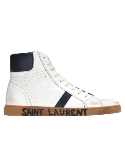 Shop Saint Laurent Mid-top Joe Sneakers In White + Blue