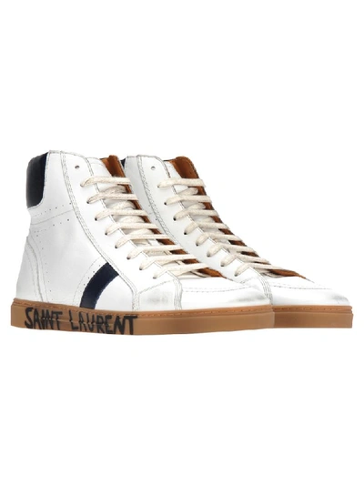 Shop Saint Laurent Mid-top Joe Sneakers In White + Blue
